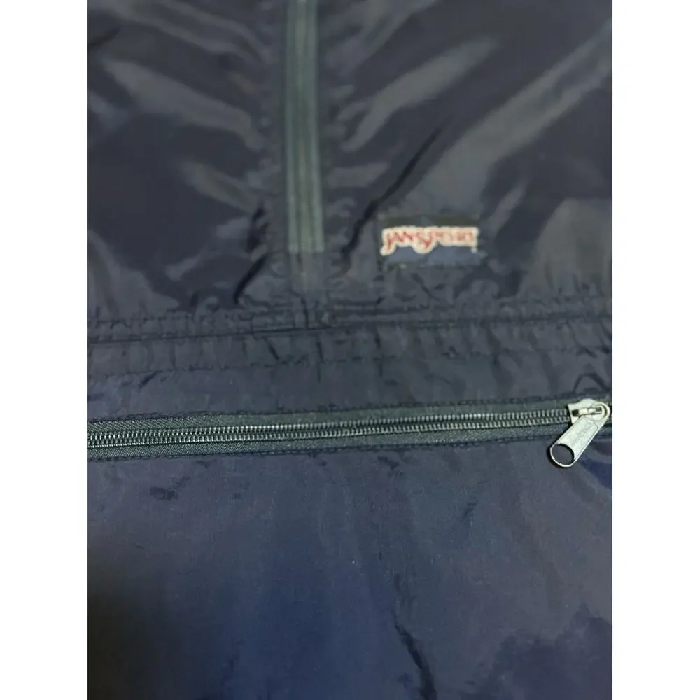 Vintage Jansport Windbreaker‎ 1/4 Zip Hooded Men's Size XL Blue 90s Lightweight